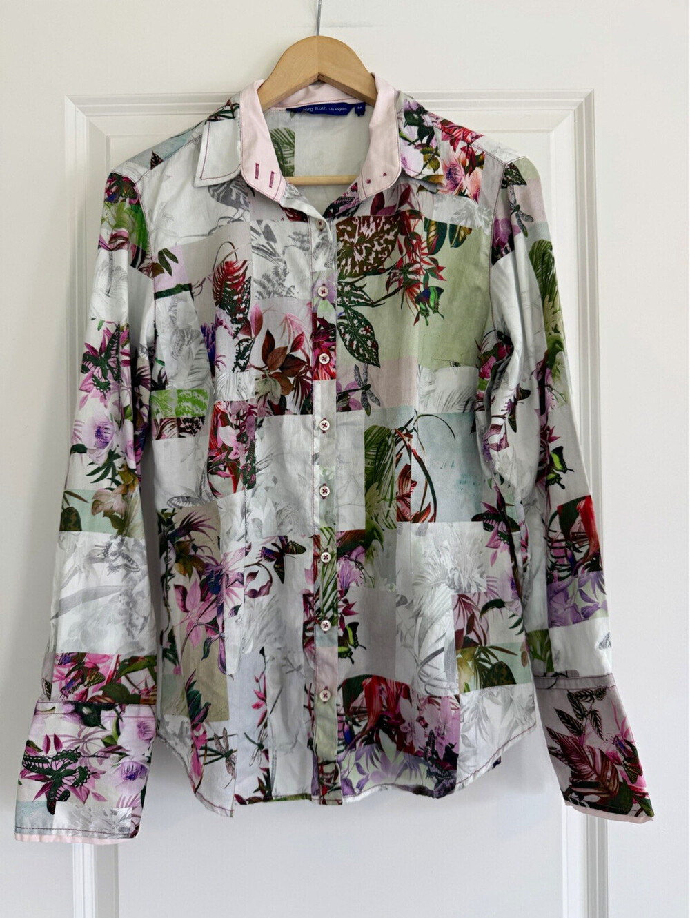 Georg Roth Los Angeles Women's Botanical Print Patchwork Blouse Sz M maximalist